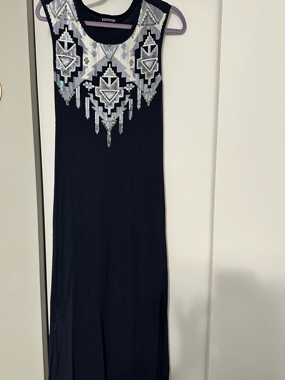 Express Navy Sleeveless Maxi Dress with Silver sequins